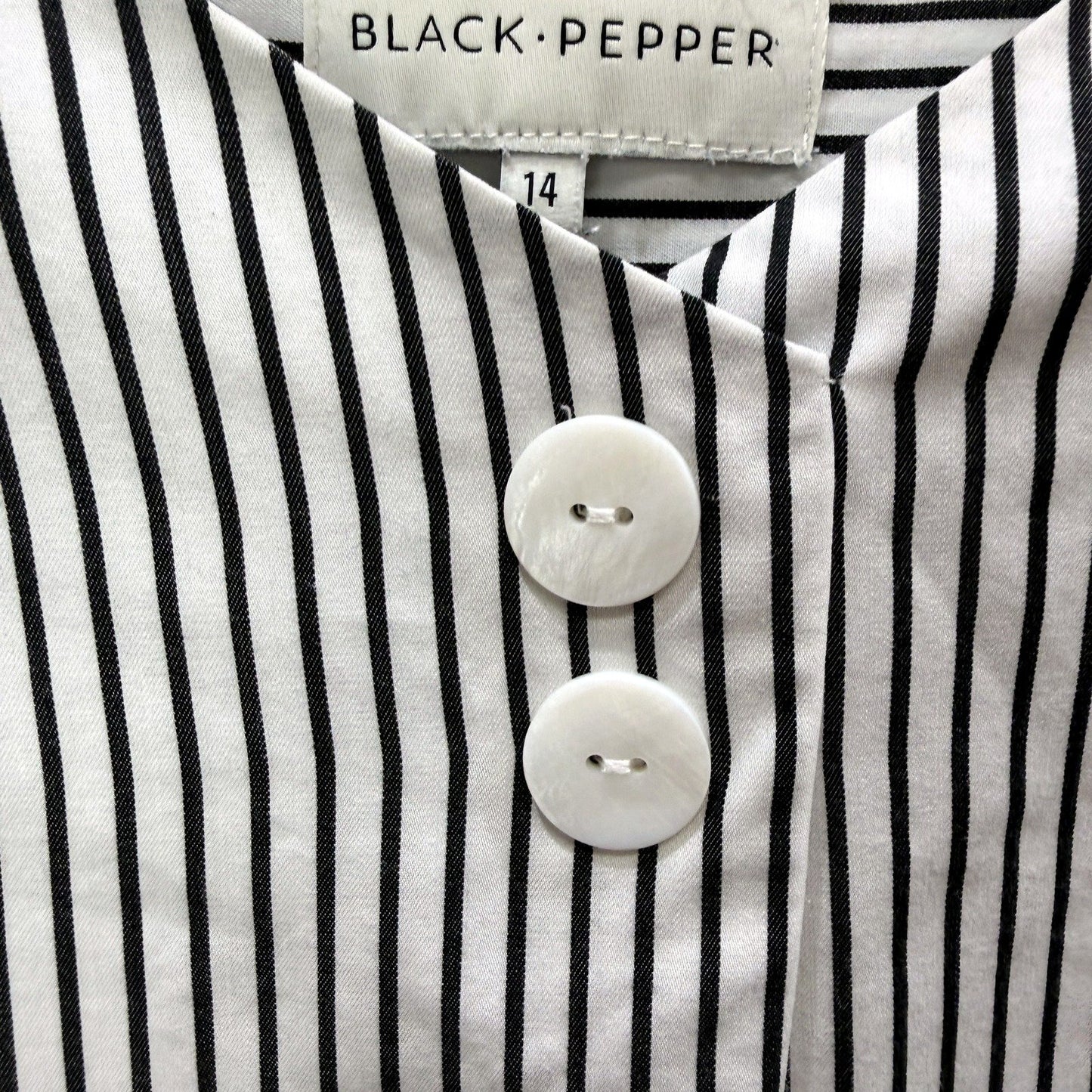 Black Pepper Womens Striped Button-Down Shirt in and White, Size 14