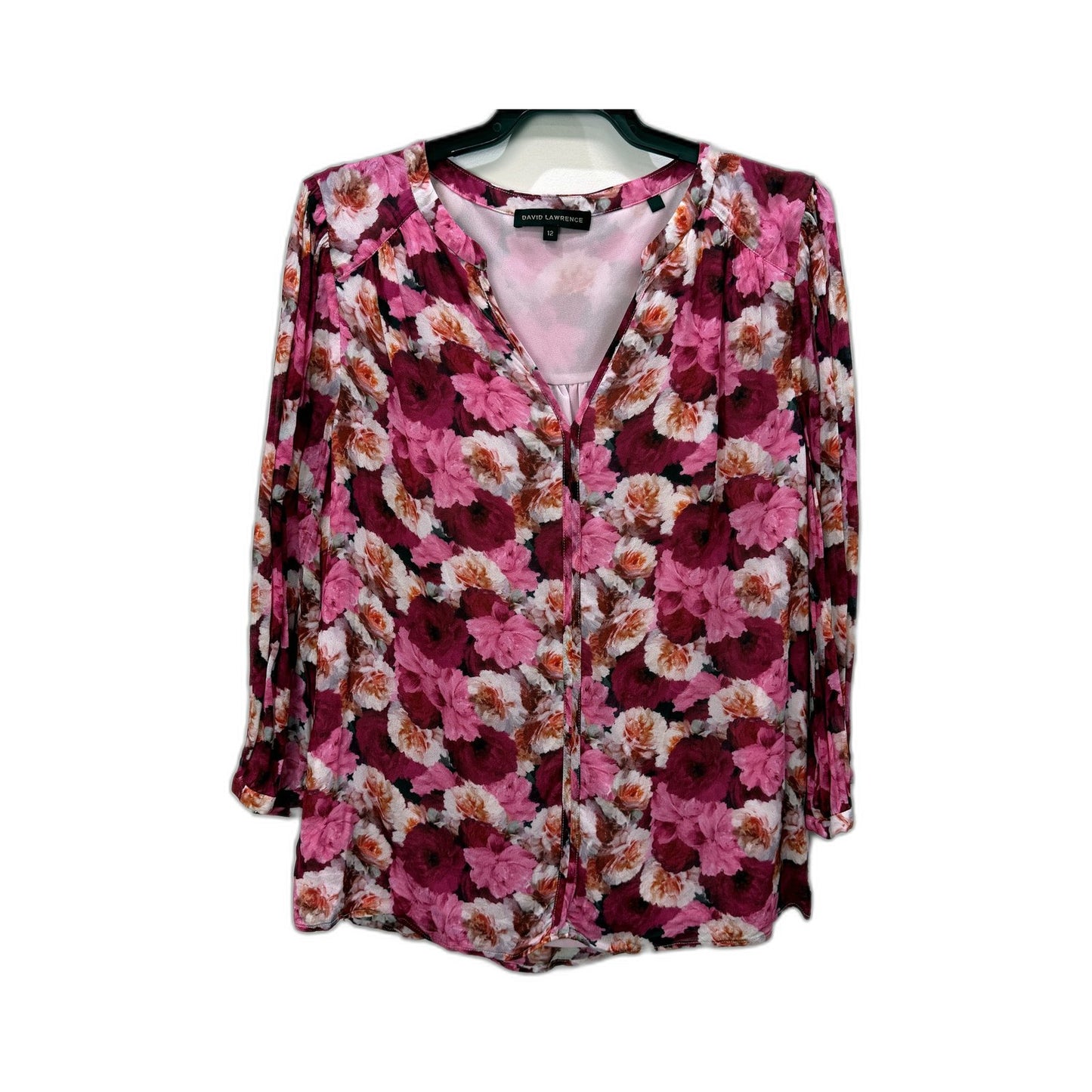 David Lawrence Womens Floral Print Blouse Feminine Viscose Multi Color Size 12