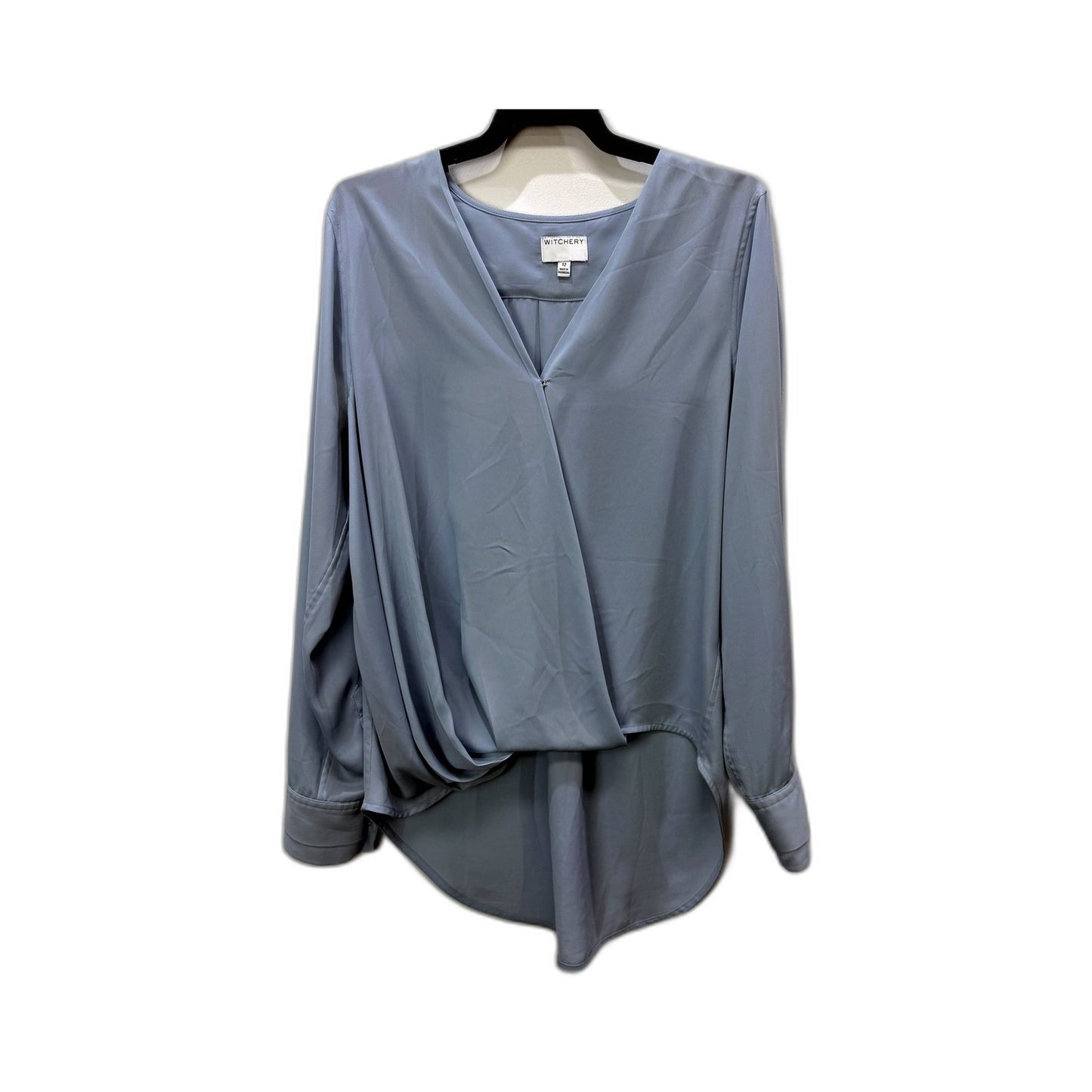 Witchery Womens Steel Blue Wrap Style Blouse Long Sleeve Button Front Size 12
