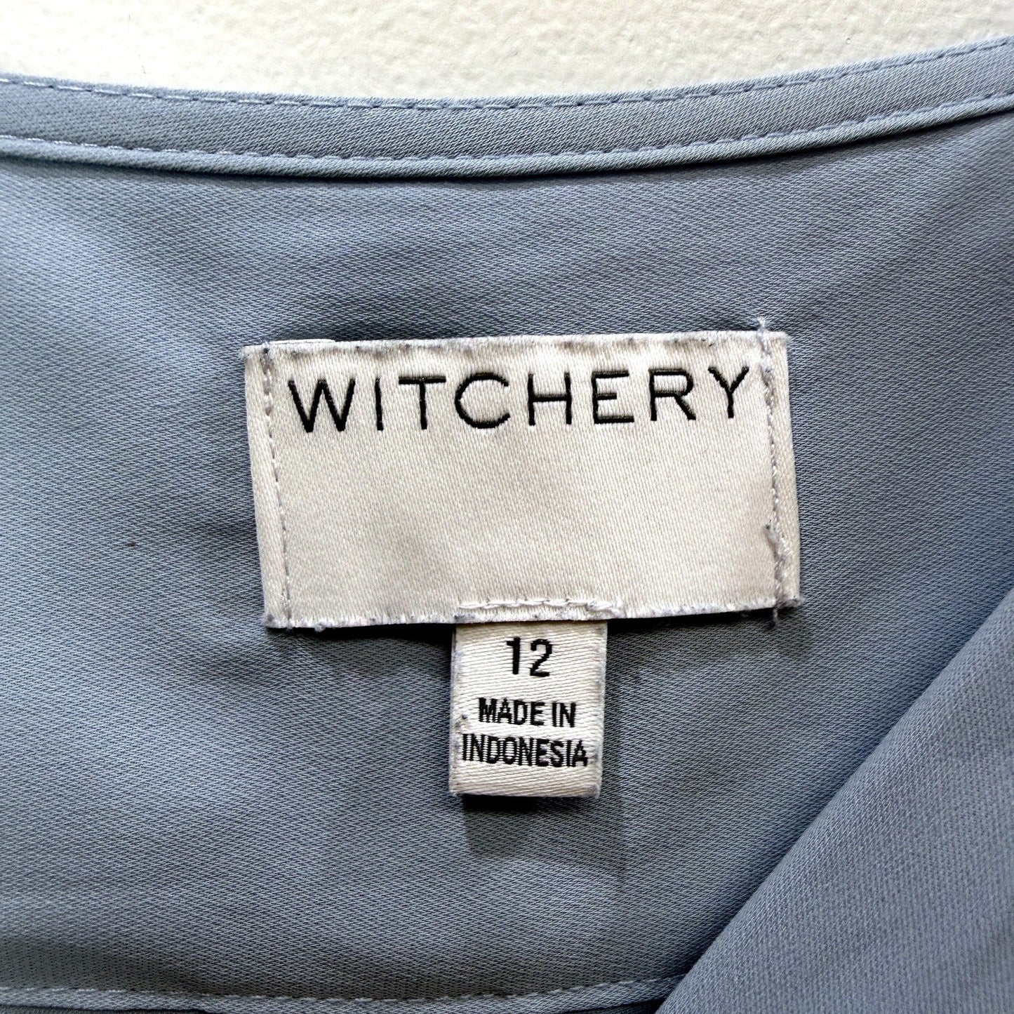 Witchery Womens Steel Blue Wrap Style Blouse Long Sleeve Button Front Size 12