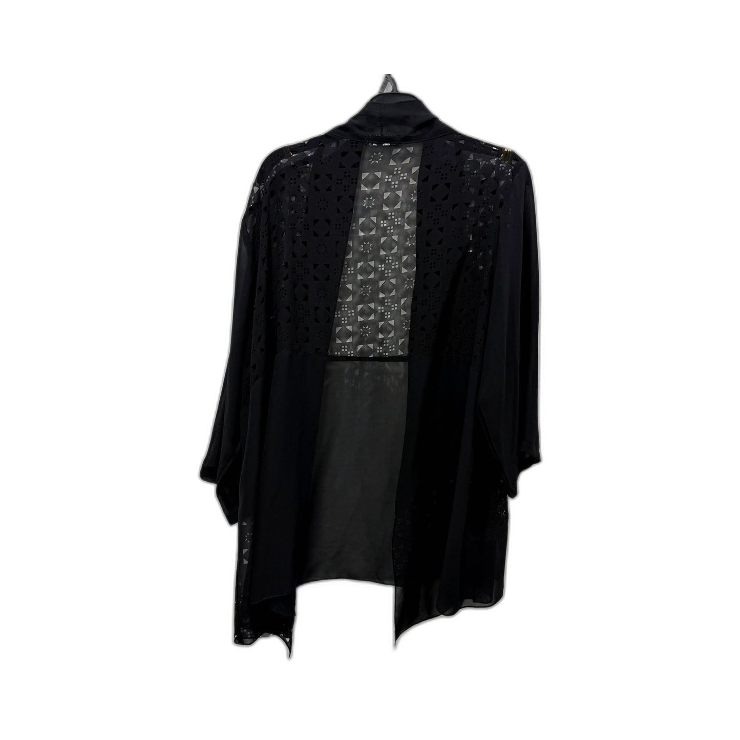 Wishstone Womens Sheer Geometric Laser Cut Open Front Kimono Jacket Black Size L