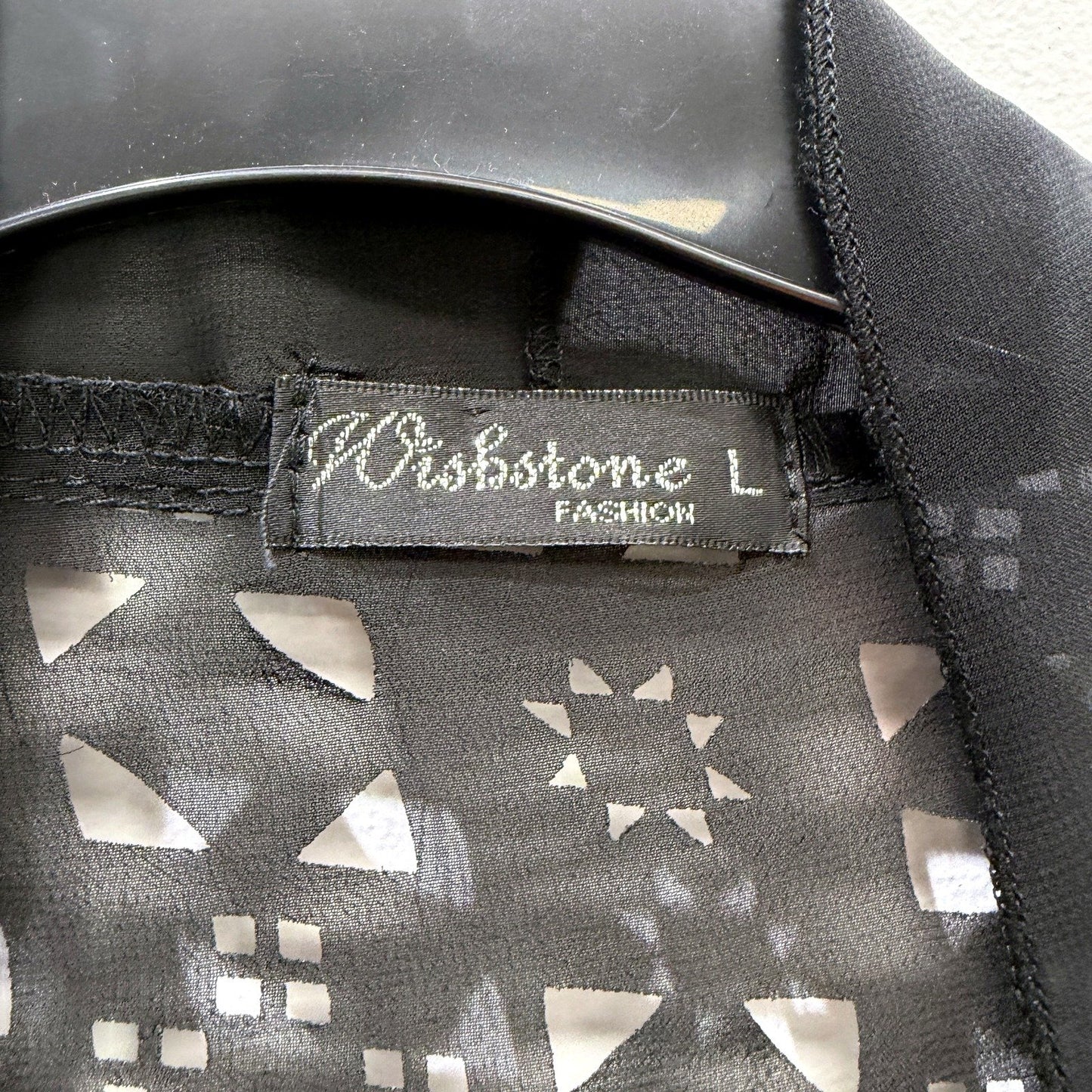 Wishstone Womens Sheer Geometric Laser Cut Open Front Kimono Jacket Black Size L