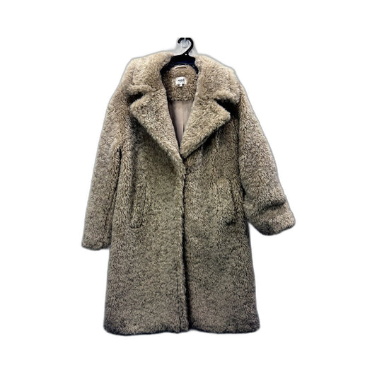 Seed Heritage Womens Teddy Faux Fur Coat Oversized Collar Fuzzy Jacket Beige