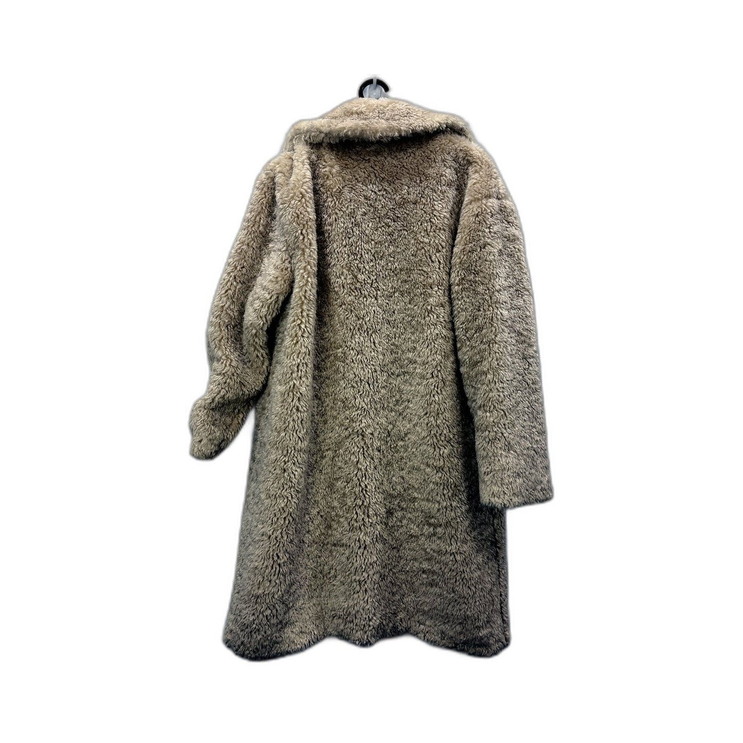 Seed Heritage Womens Teddy Faux Fur Coat Oversized Collar Fuzzy Jacket Beige