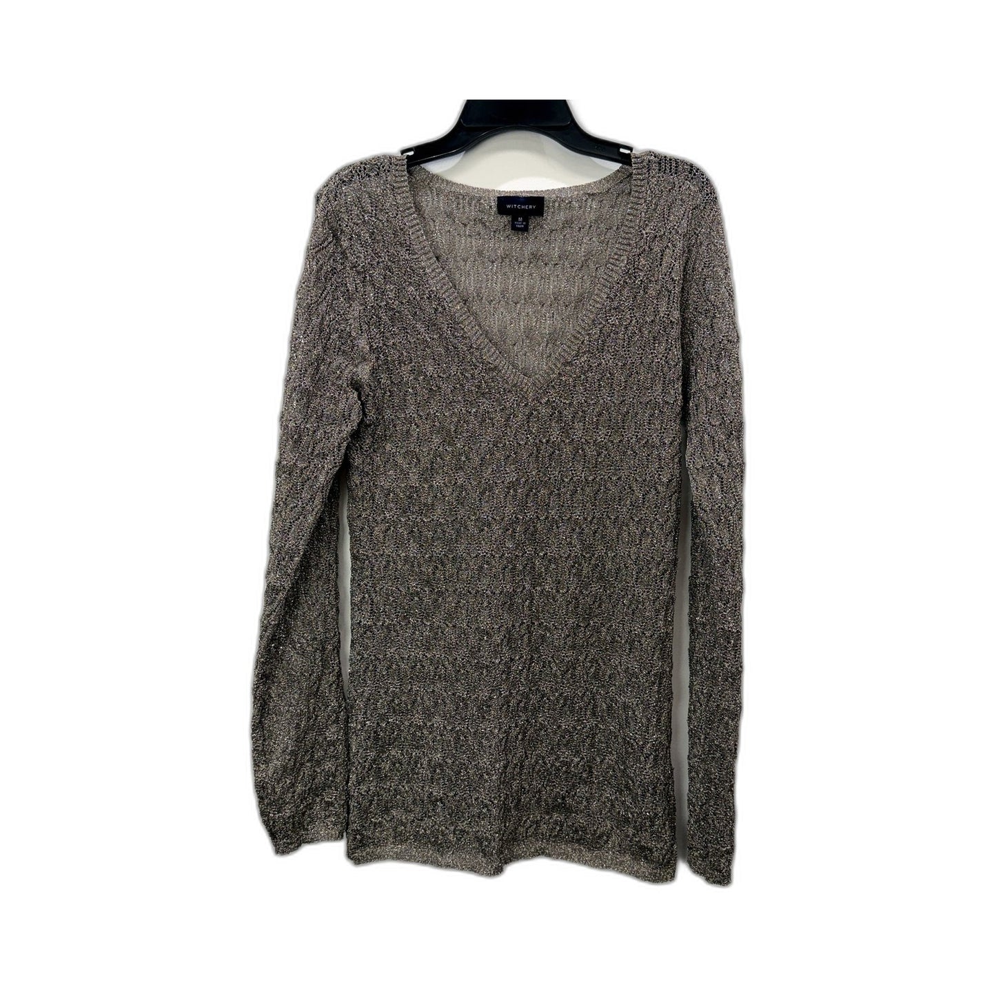 Witchery Womens Ribbed Knit V-Neck Pullover Sweater in Bronze, Size M