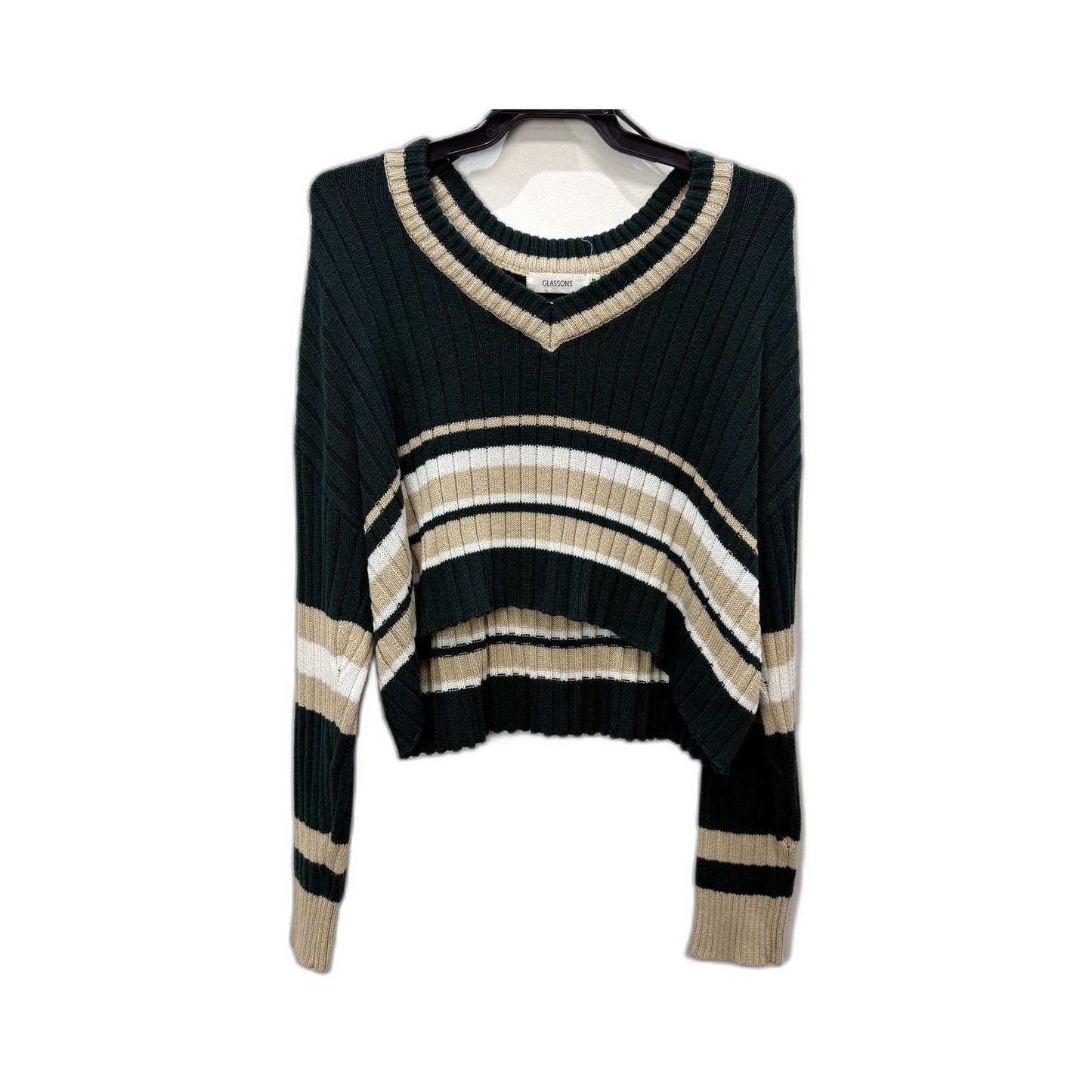 Glassons Womens Cropped Ribbed Sweater Multi Color Knit Cotton Blend Size M NEW