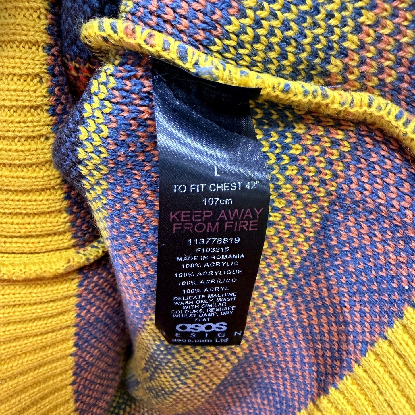 ASOS Design Mens Graphic Pattern Pullover Sweater in Multi Color L NEW