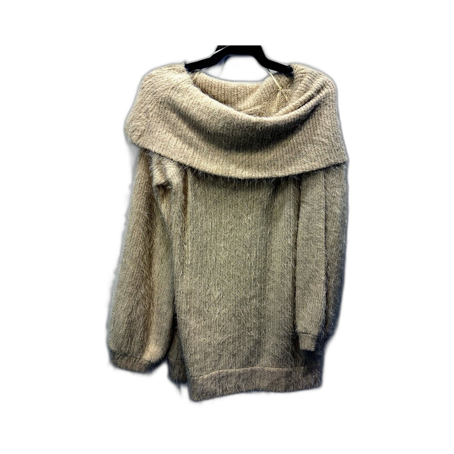 Pink Diamond Womens Oversized Fuzzy Cowl Neck Pullover Sweater Cream Size M/L