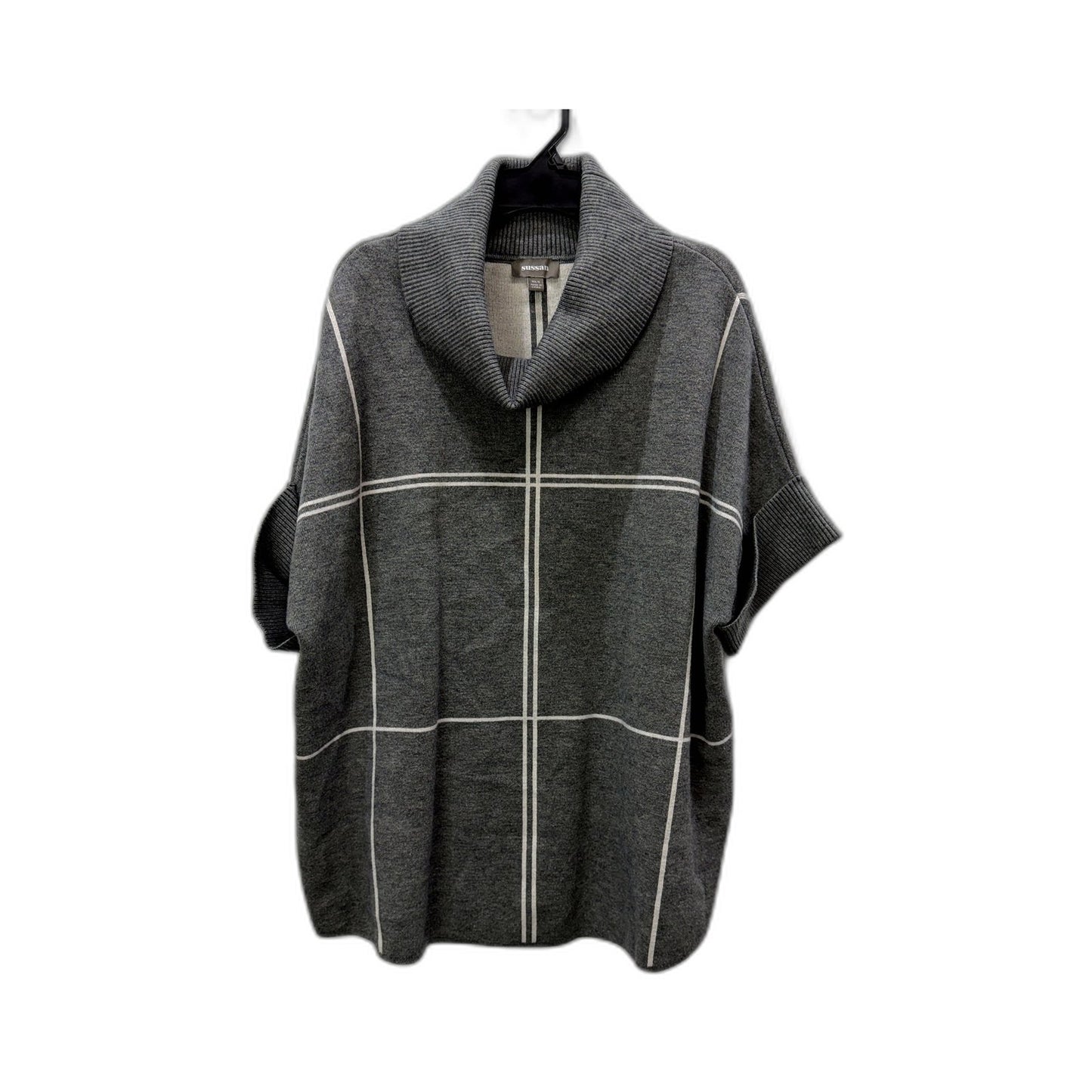Sussan Womens Ribbed Knit Pullover Sweater Cowl Neck Gray Stripe Size XS/S NEW