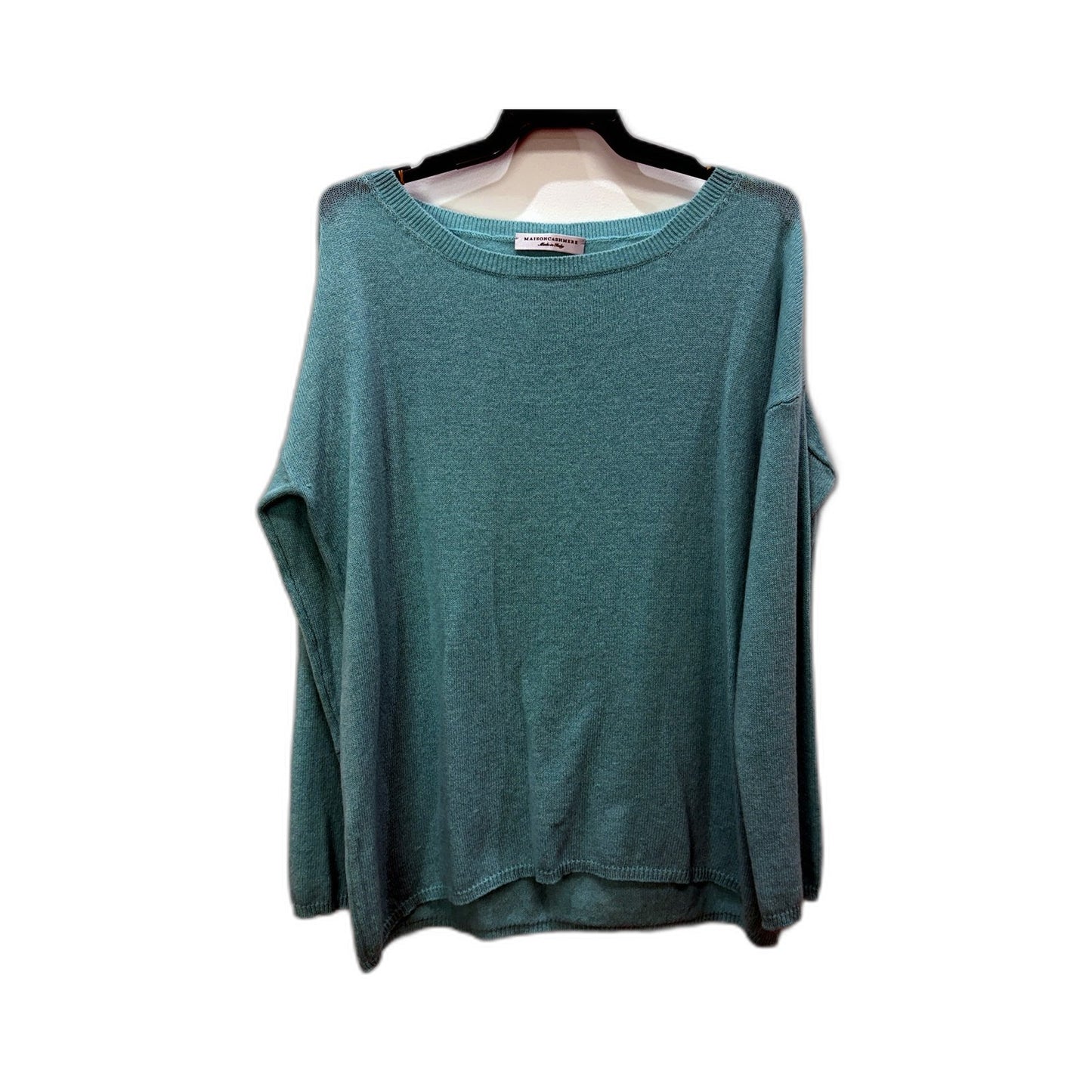 Maisoncashmere Womens Ribbed Boat Neck Pullover Sweater in Teal, Size S NEW