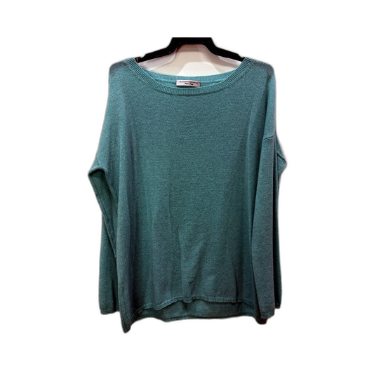 Maisoncashmere Womens Ribbed Boat Neck Pullover Sweater in Teal, Size S NEW
