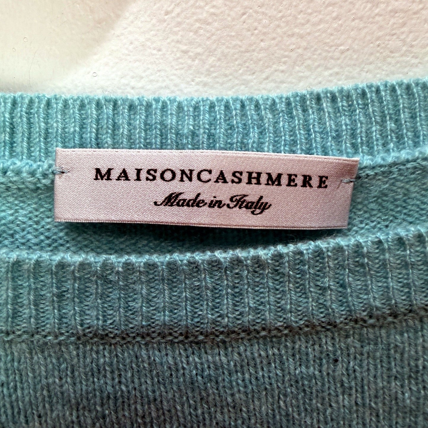 Maisoncashmere Womens Ribbed Boat Neck Pullover Sweater in Teal, Size S NEW