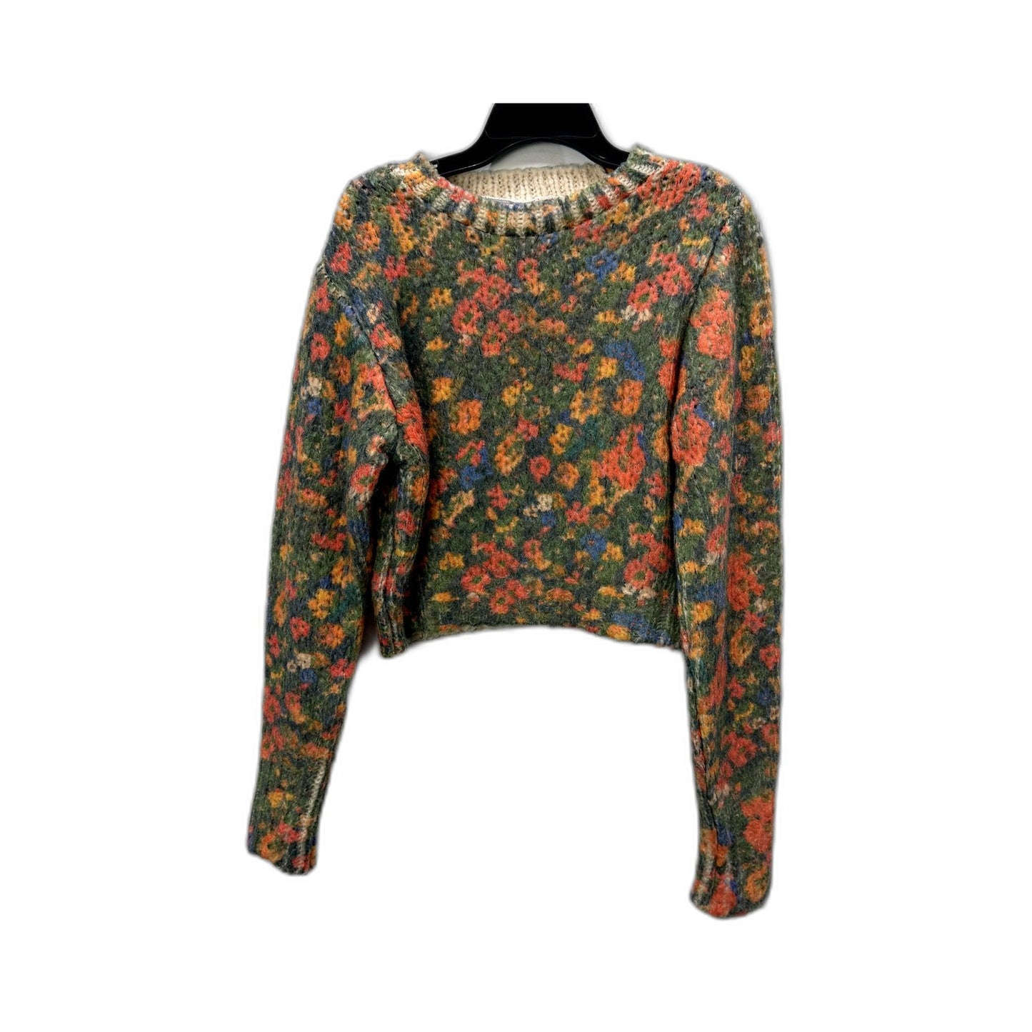 Zara Womens Cropped Floral Knit Sweater in Multi Colors, Size M NEW