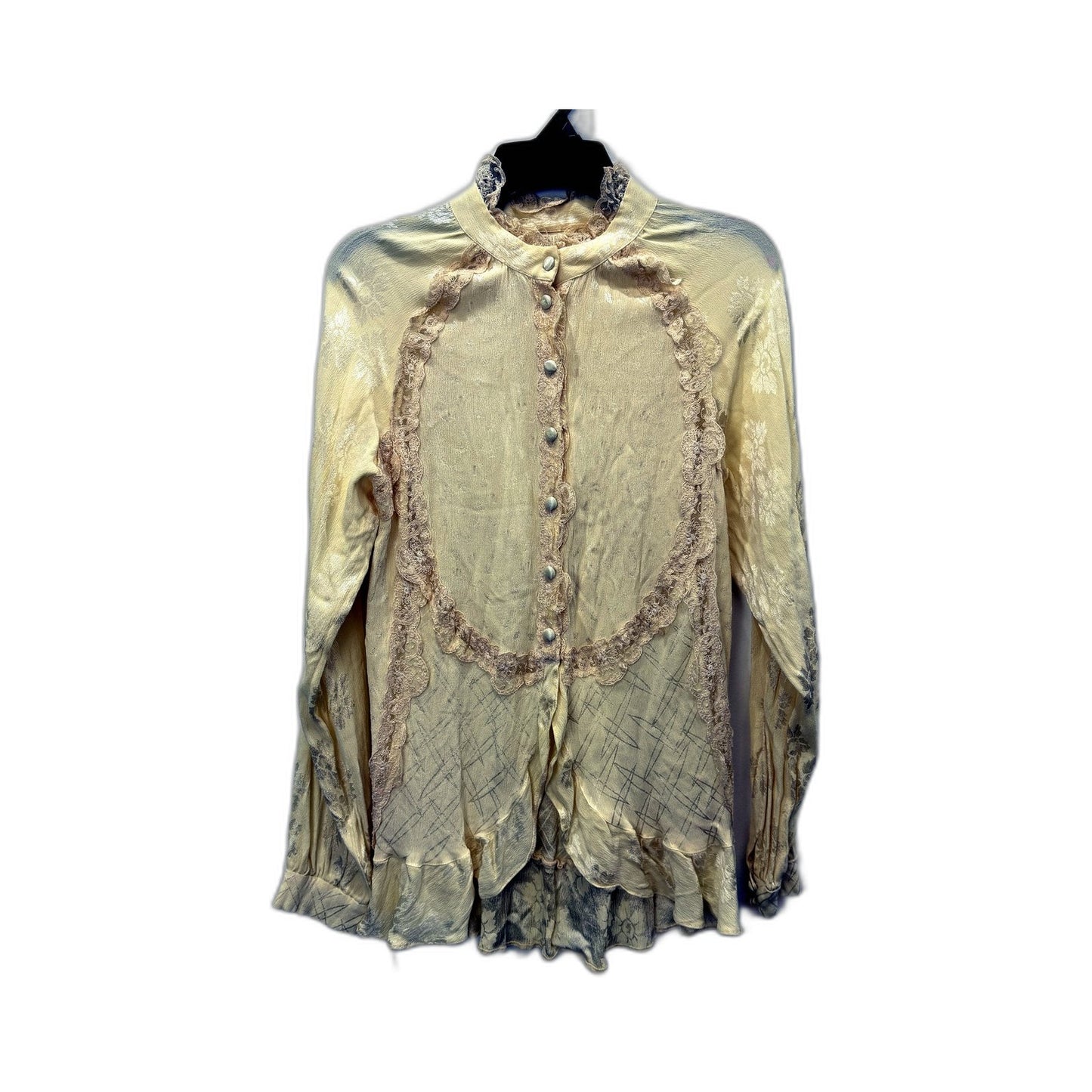 Sally Browne Womens Lace Blouse Floral Ruffled Vintage Boho Beige Yellow Size 10