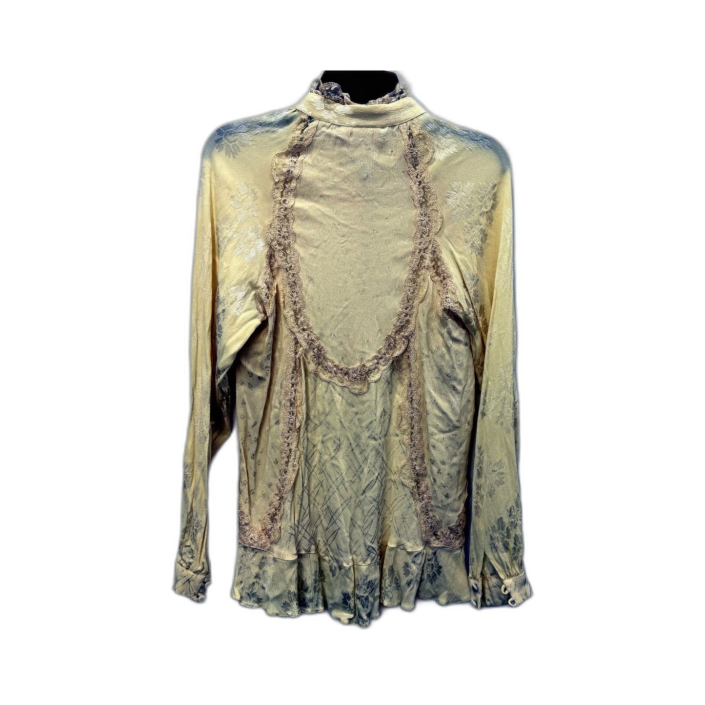 Sally Browne Womens Lace Blouse Floral Ruffled Vintage Boho Beige Yellow Size 10