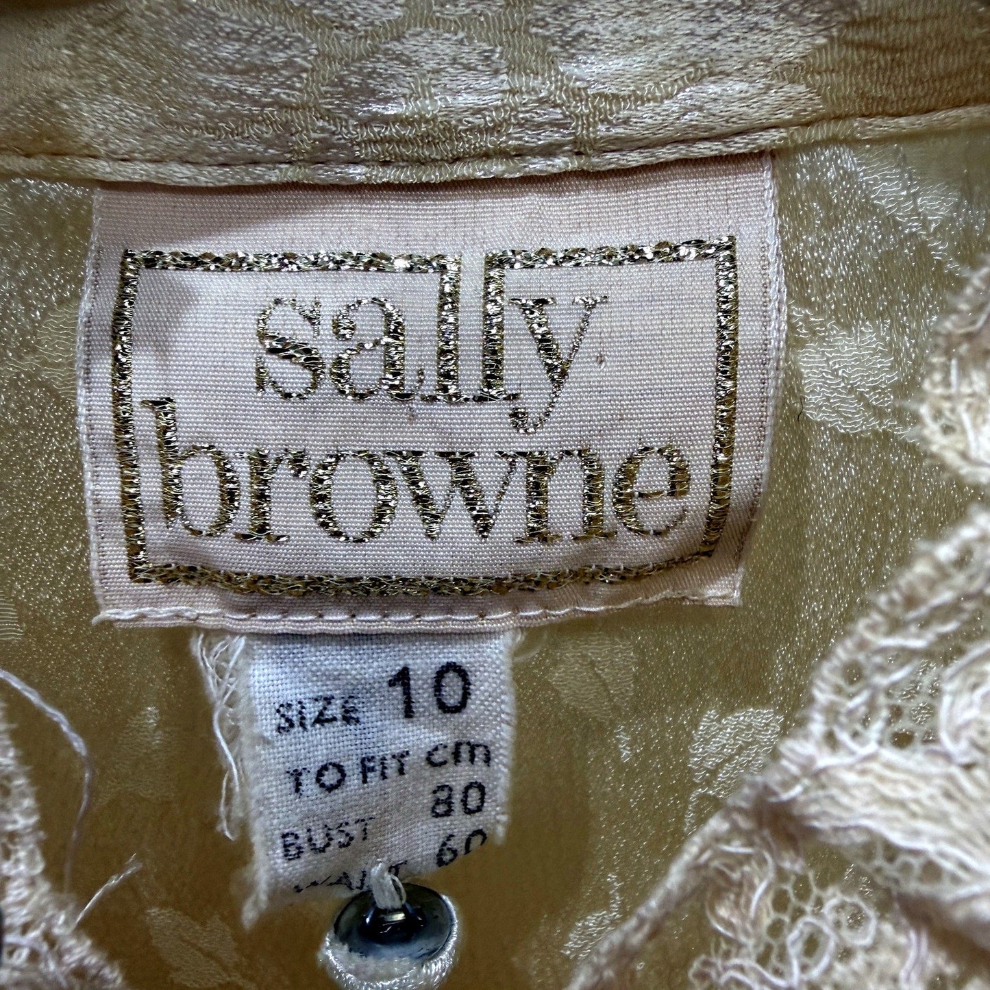 Sally Browne Womens Lace Blouse Floral Ruffled Vintage Boho Beige Yellow Size 10