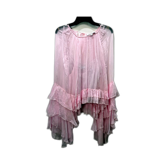 Witchery Womens Ruffle Sleeve Blouse Light Pink Drawstring Neckline Size 12