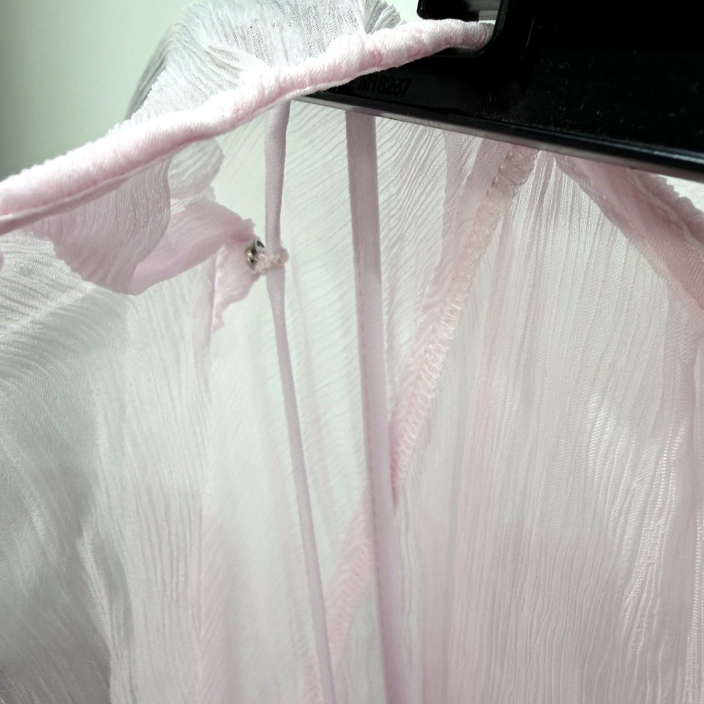 Witchery Womens Ruffle Sleeve Blouse Light Pink Drawstring Neckline Size 12