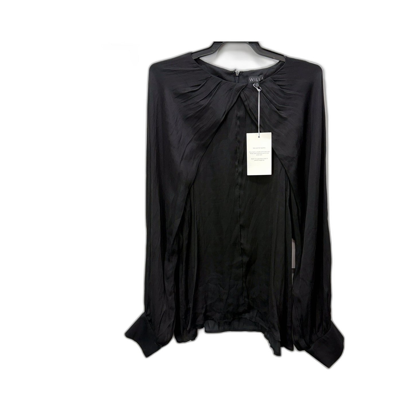 Willa Womens Ruched Long Sleeve Black Blouse Size 16 NEW