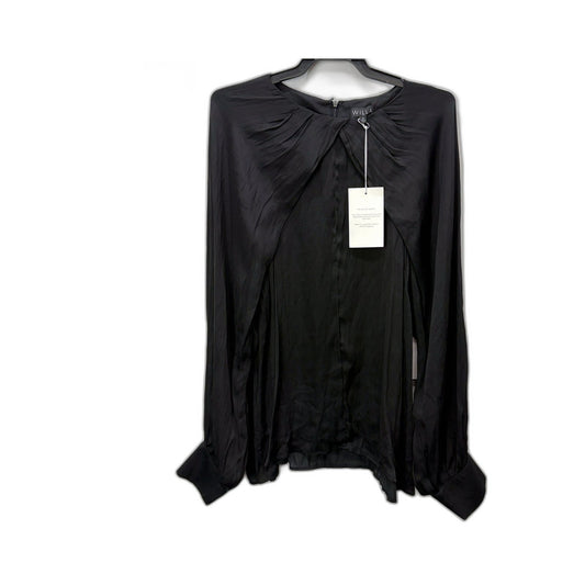 Willa Womens Ruched Long Sleeve Black Blouse Size 16 NEW