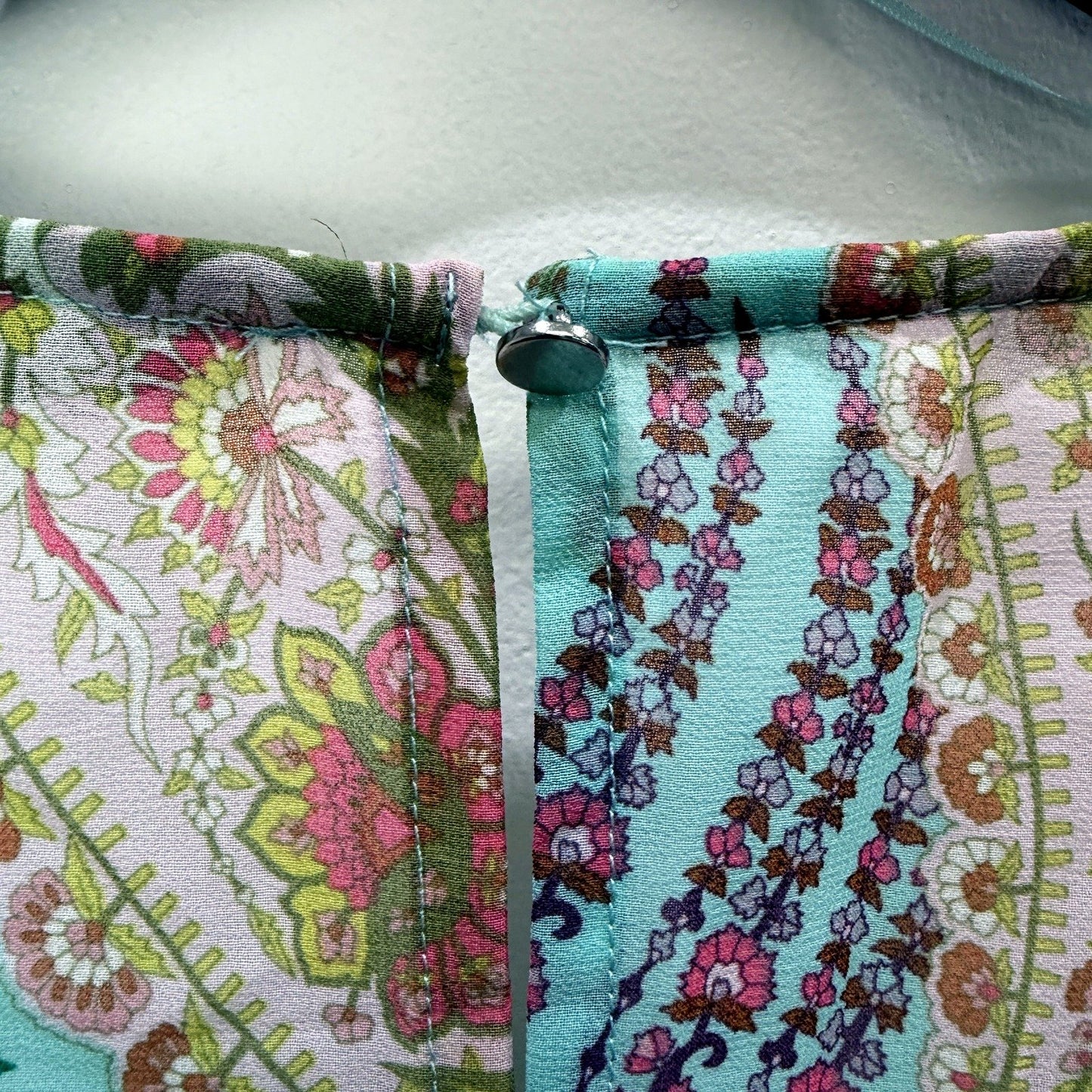 Emerge Womens Floral Print Blouse Puff Sleeve Tie Front Ruffle Mint Multi Color