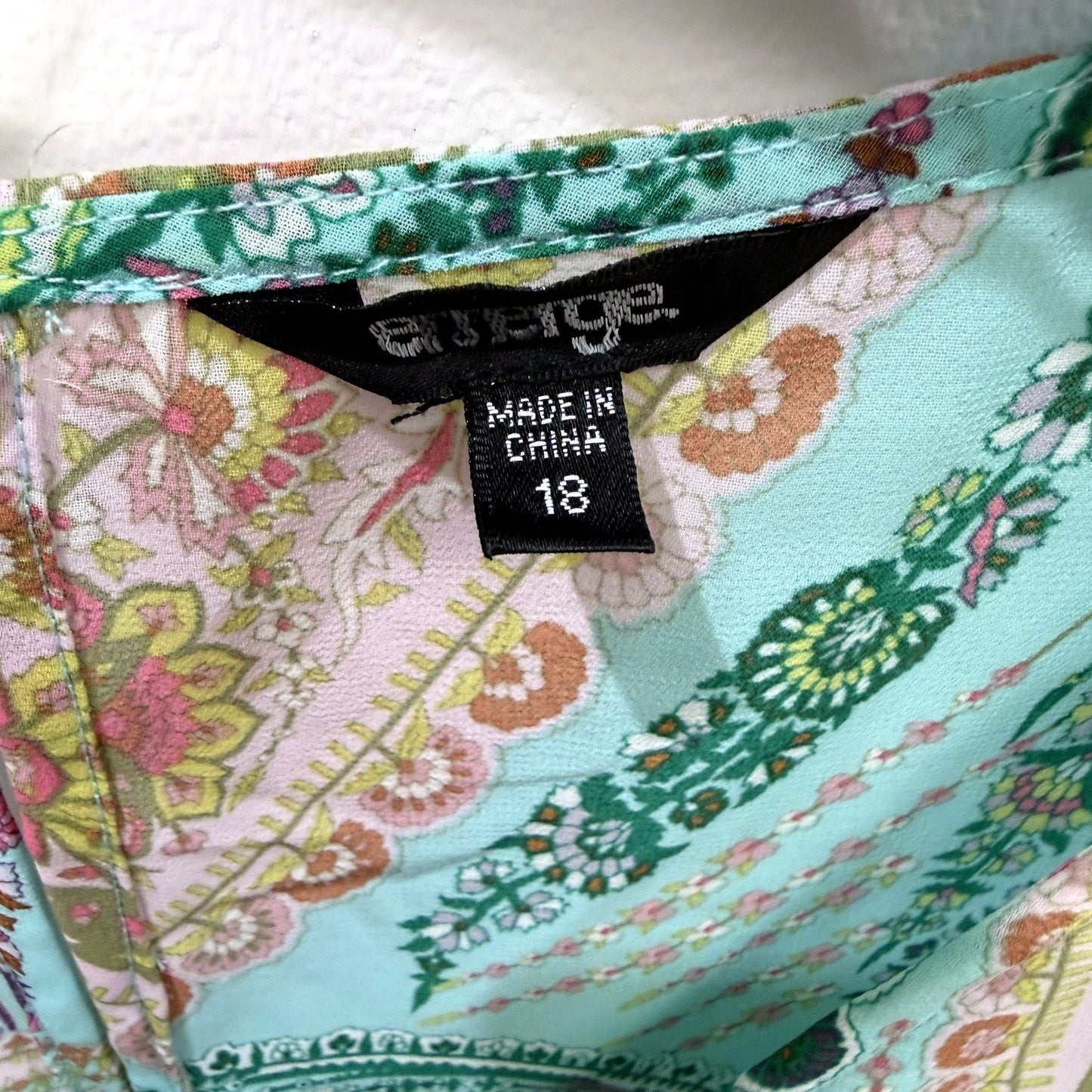 Emerge Womens Floral Print Blouse Puff Sleeve Tie Front Ruffle Mint Multi Color