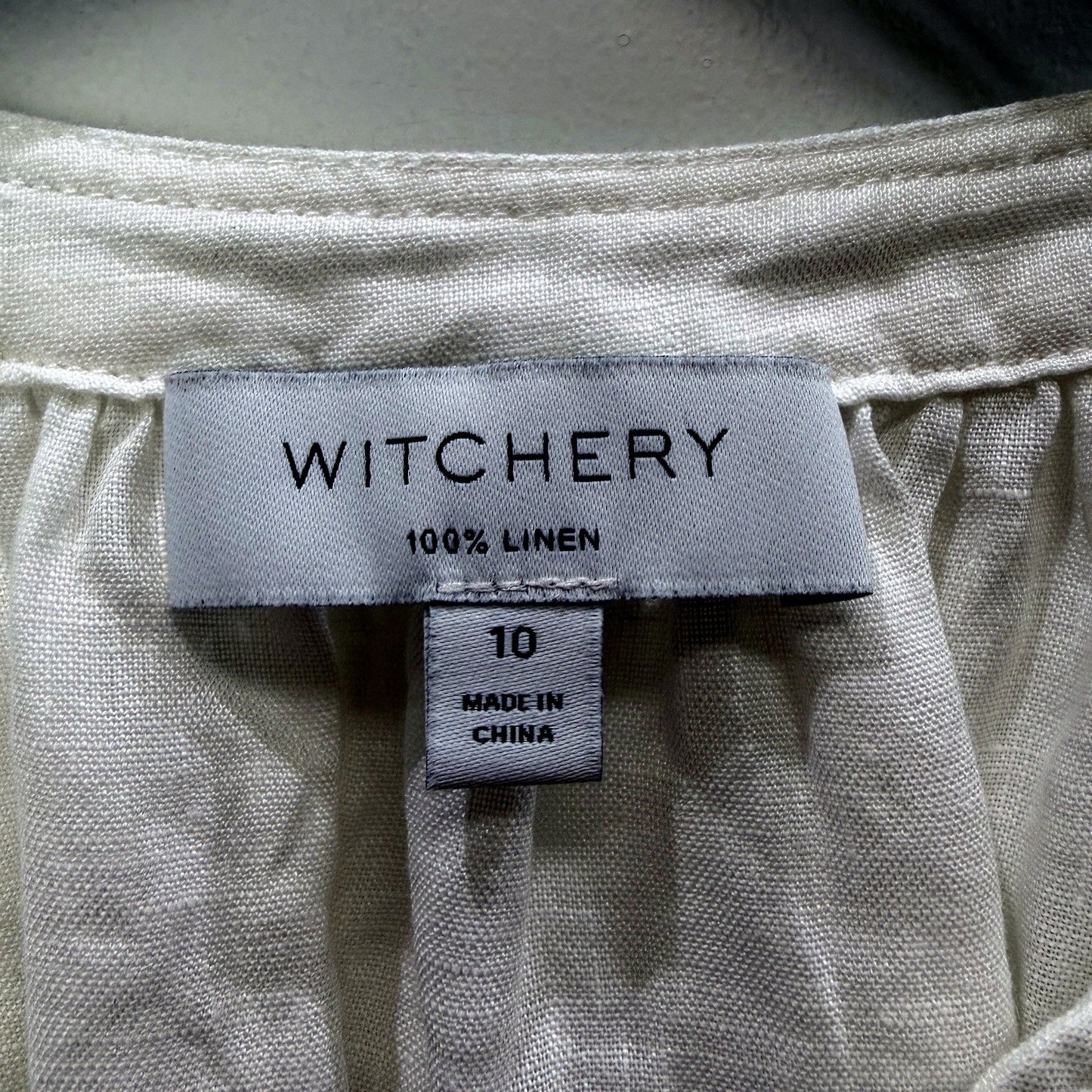 Witchery Womens Linen Blouse Puff Sleeve V-Neck Casual Top White Size 10 NEW
