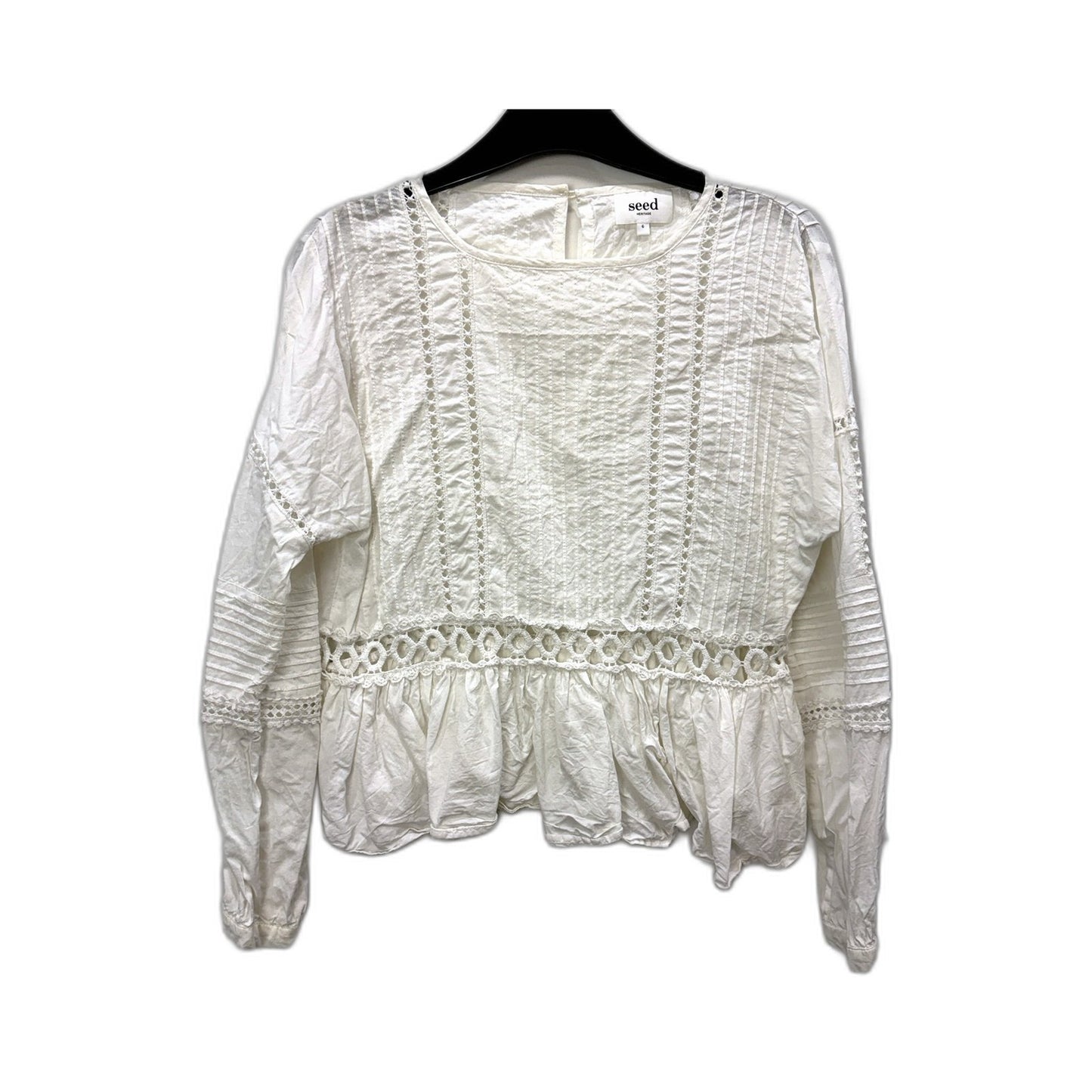 Seed Heritage Womens Lace Peplum Blouse in White Cotton Viscose Size 6
