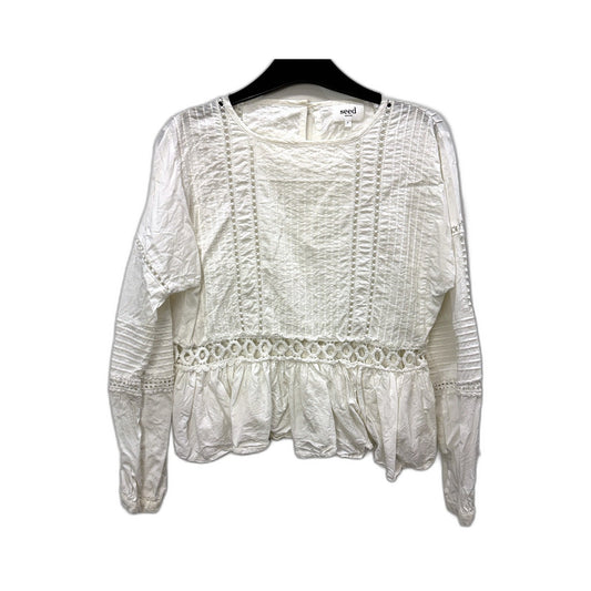 Seed Heritage Womens Lace Peplum Blouse in White Cotton Viscose Size 6
