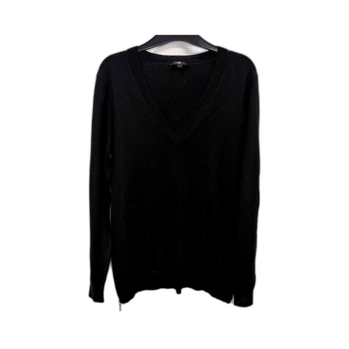 Cue Womens Black Pullover Knit Top with Acrylic Wool Blend Size L