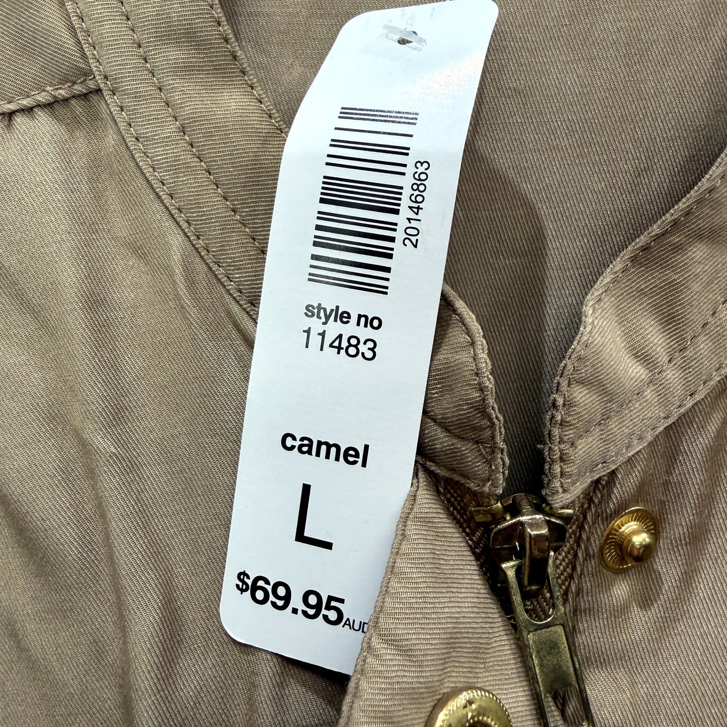 Suzannegrae Womens Lightweight Snap Button Casual Jacket in Camel Size L NEW