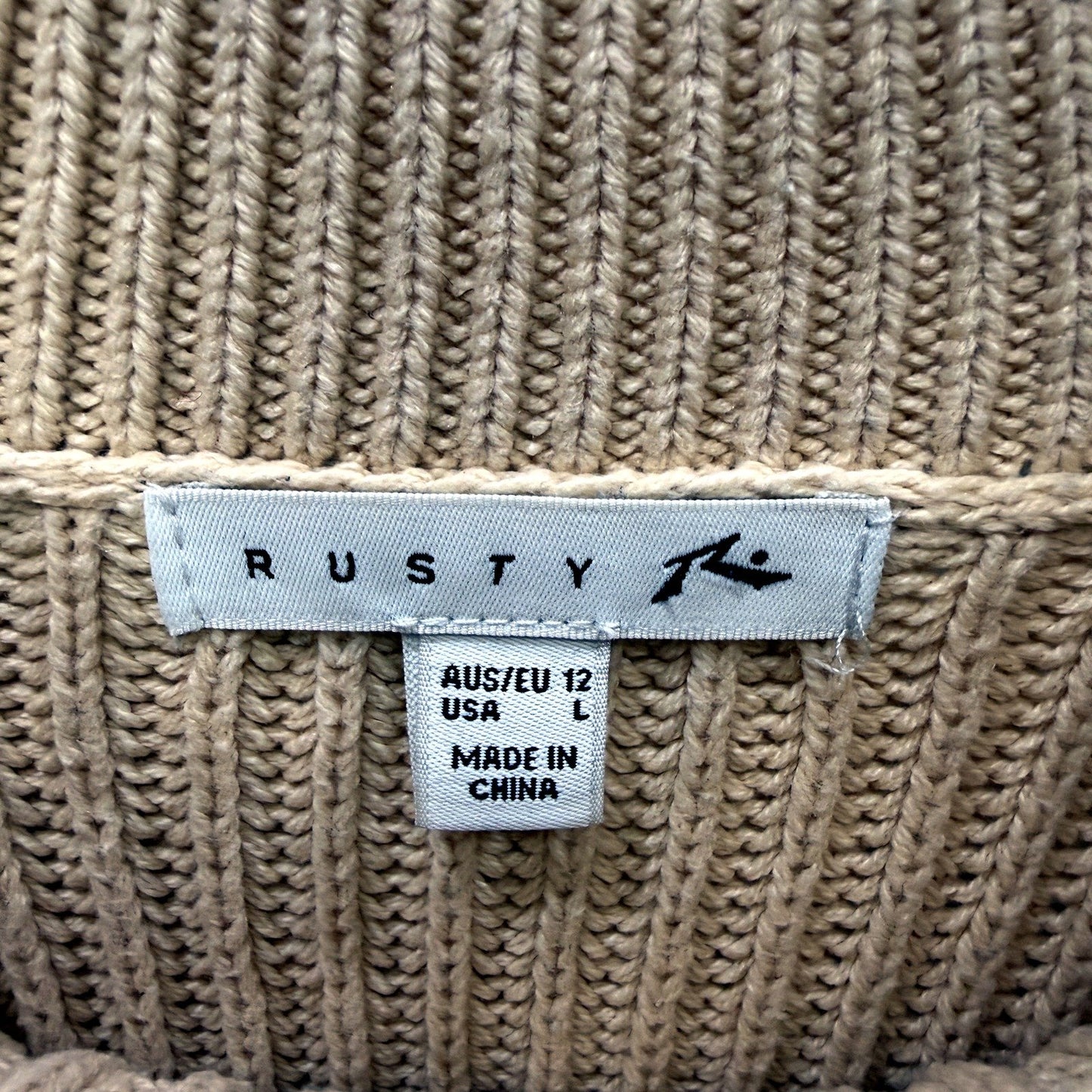 Rusty Womens Pullover Sweater Casual Crew Neck Beige Knit Cotton Size 12