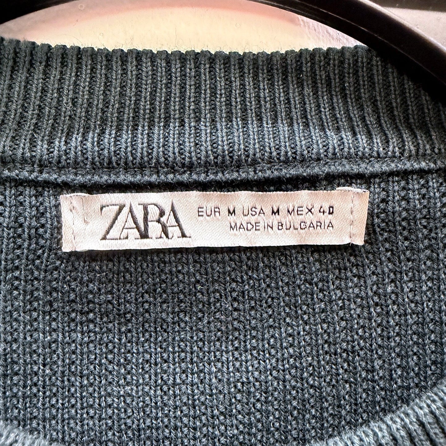 Zara Womens Dark Cyan Cotton Crew Neck Pullover Sweater Size M