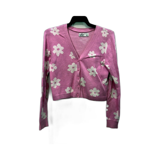 Hollister Womens Floral Print Cardigan Pink Cotton Button Up Long Sleeve Size S