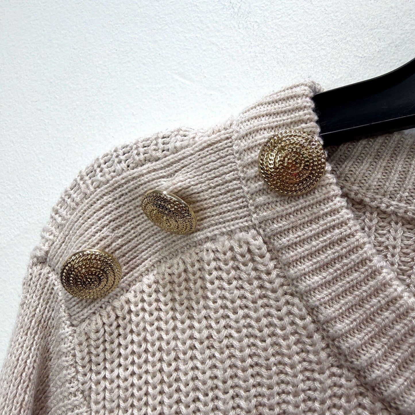 Portmans Womens Beige Knit Pullover Sweater with Button Detail, Size S