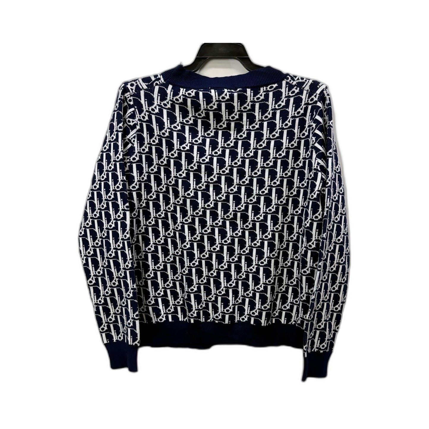 Christian Dior Womens Knit Cardigan Sweater Navy Blue and White Size S