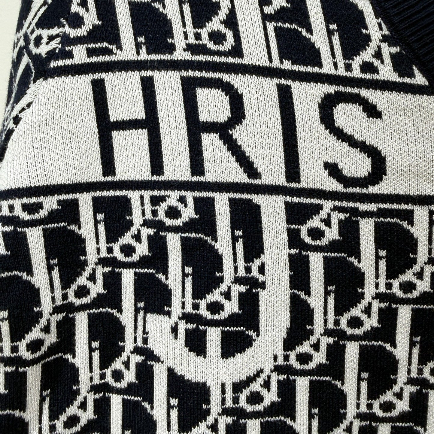 Christian Dior Womens Knit Cardigan Sweater Navy Blue and White Size S