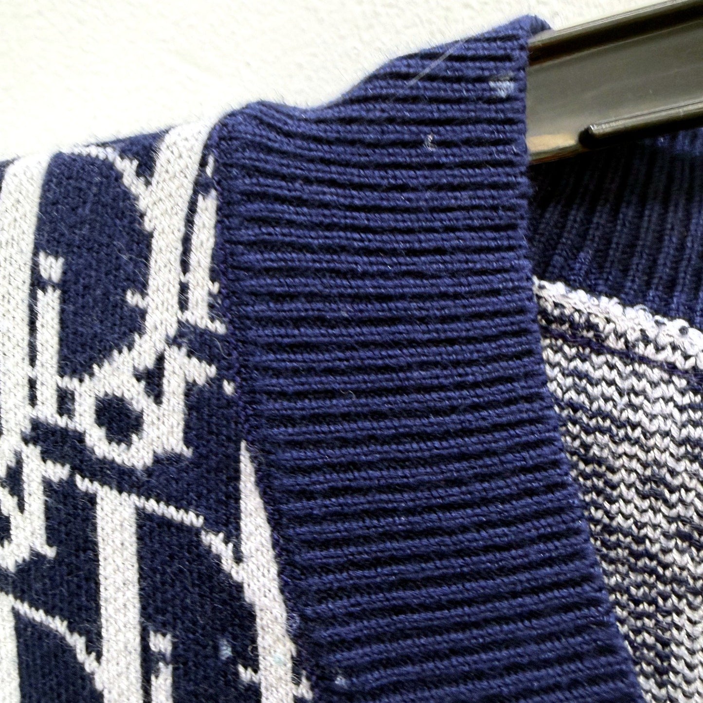 Christian Dior Womens Knit Cardigan Sweater Navy Blue and White Size S