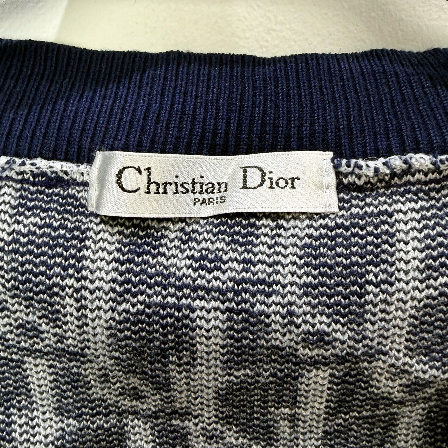 Christian Dior Womens Knit Cardigan Sweater Navy Blue and White Size S