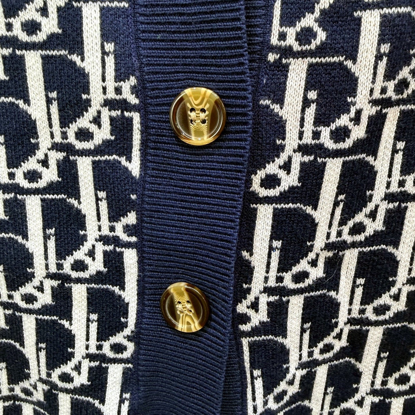 Christian Dior Womens Knit Cardigan Sweater Navy Blue and White Size S