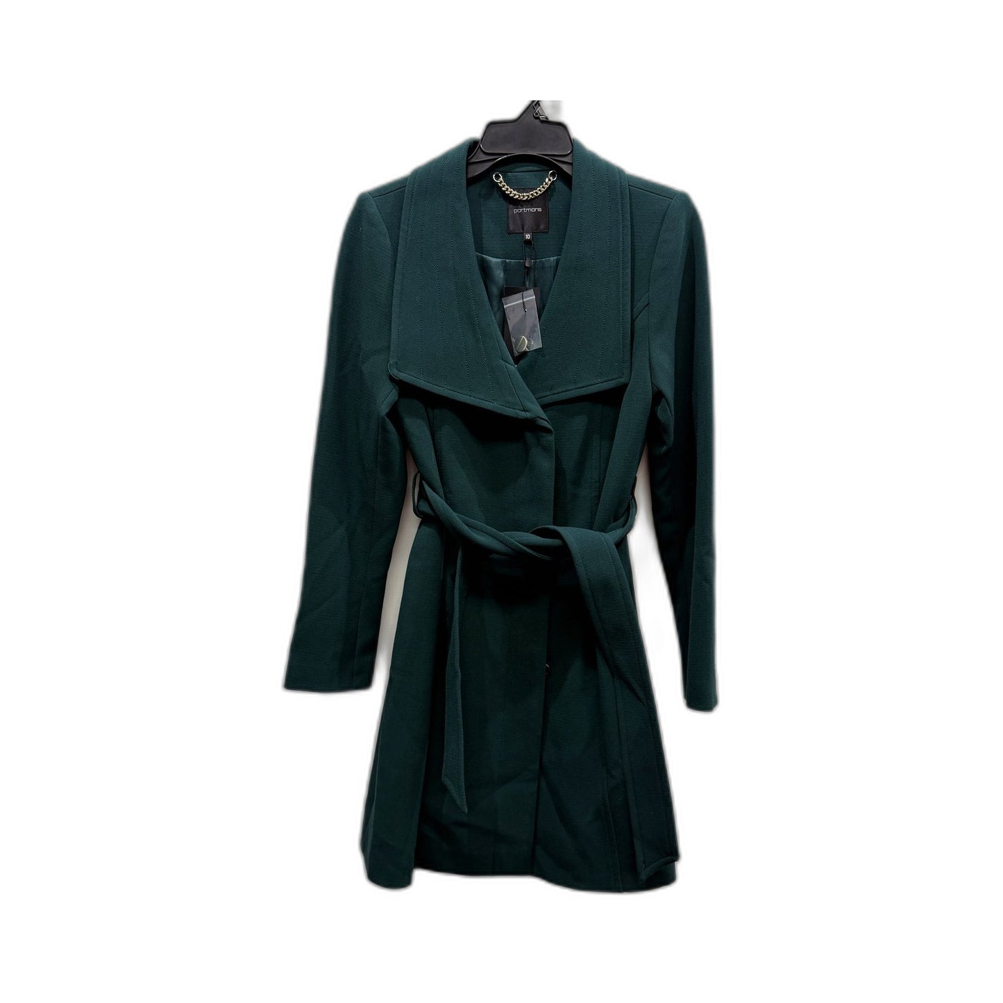 Portmans Womens Ponderosa Pine Coat Belted Shawl Collar Dark Green Size 10 NEW