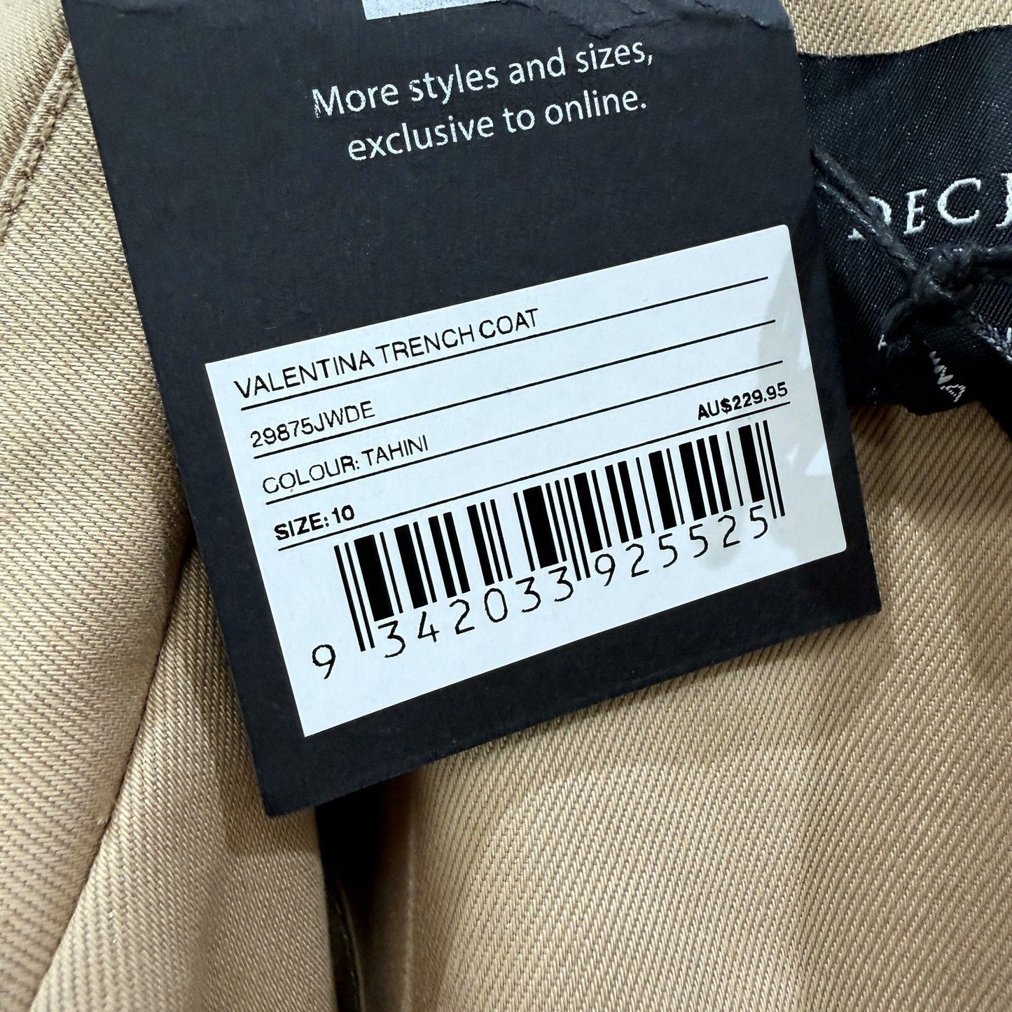 Decjuba Womens Trench Coat Lightweight Casual Outerwear Tahini Size 10 NEW