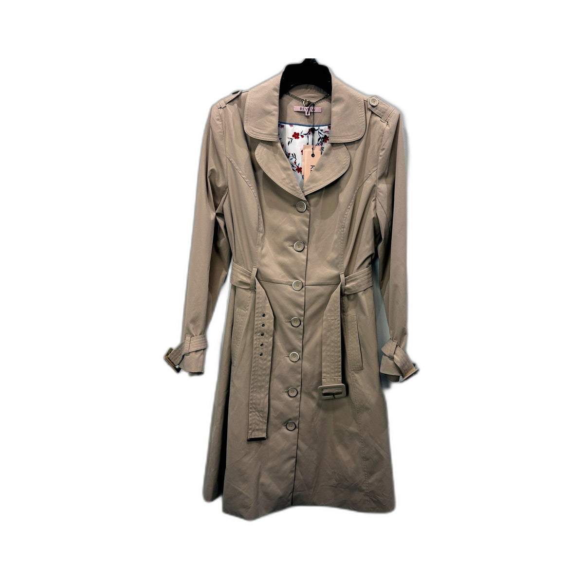 Review Womens Flute Trench Coat in Stone, Size 16 NEW