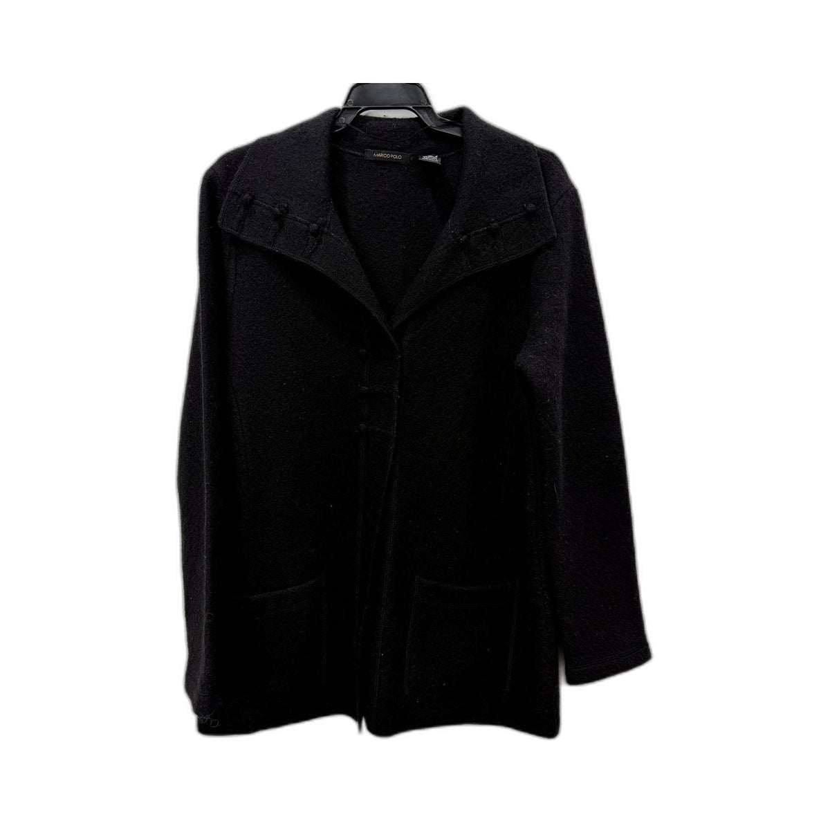 Marco Polo Mens Premium Black Wool Coat for Winter Outerwear in Small