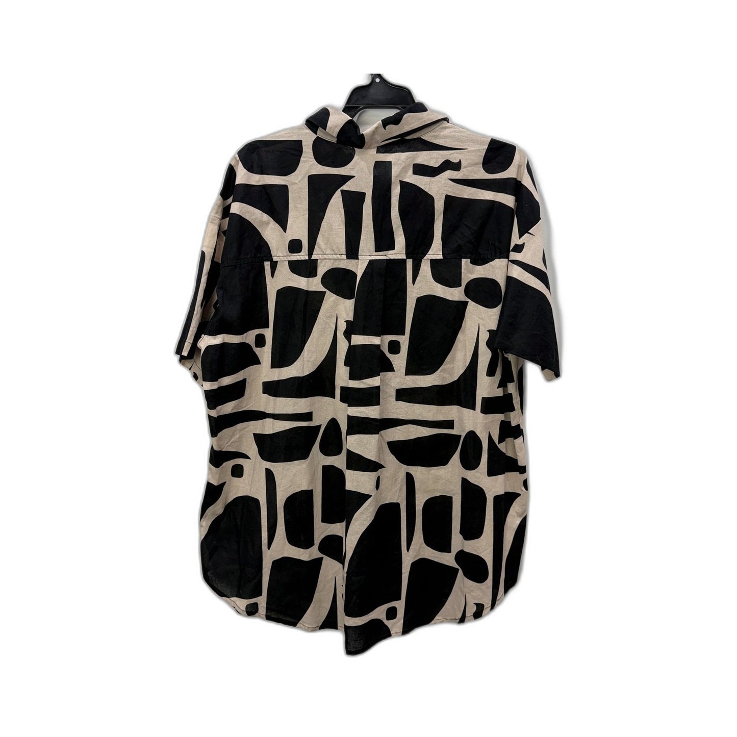 Subtitled Womens Button-Down Linen Shirt Short Sleeve Black Beige Size L NEW