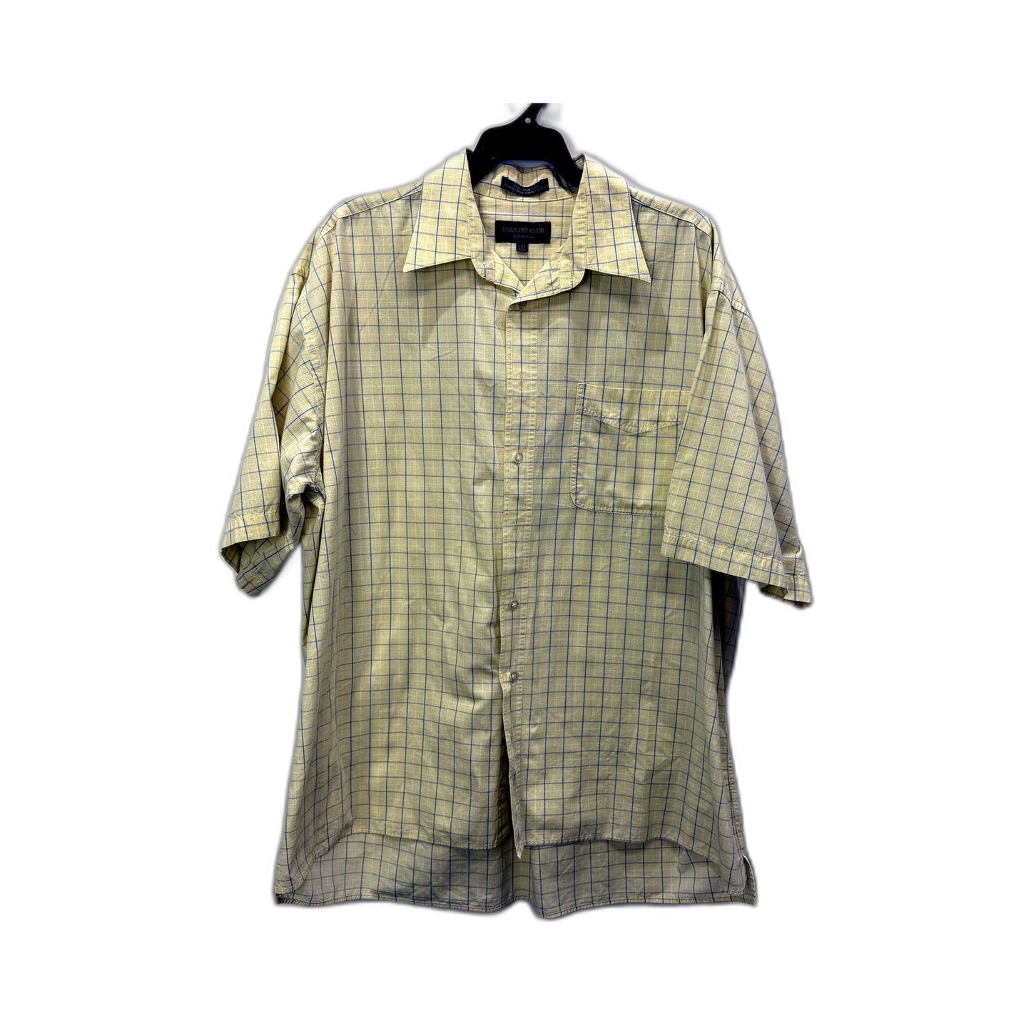 Country Club Mens Plaid Button-Down Shirt Yellow and Blue Vintage Size XXL