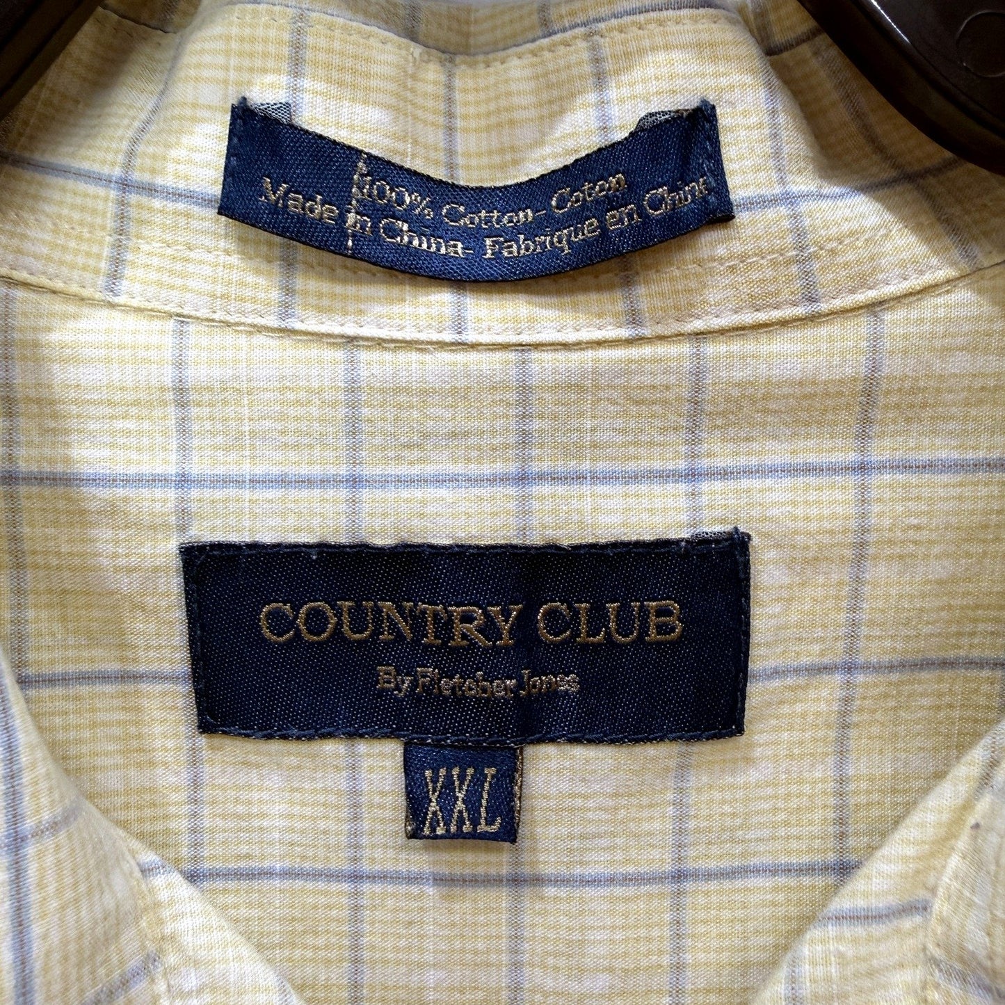 Country Club Mens Plaid Button-Down Shirt Yellow and Blue Vintage Size XXL