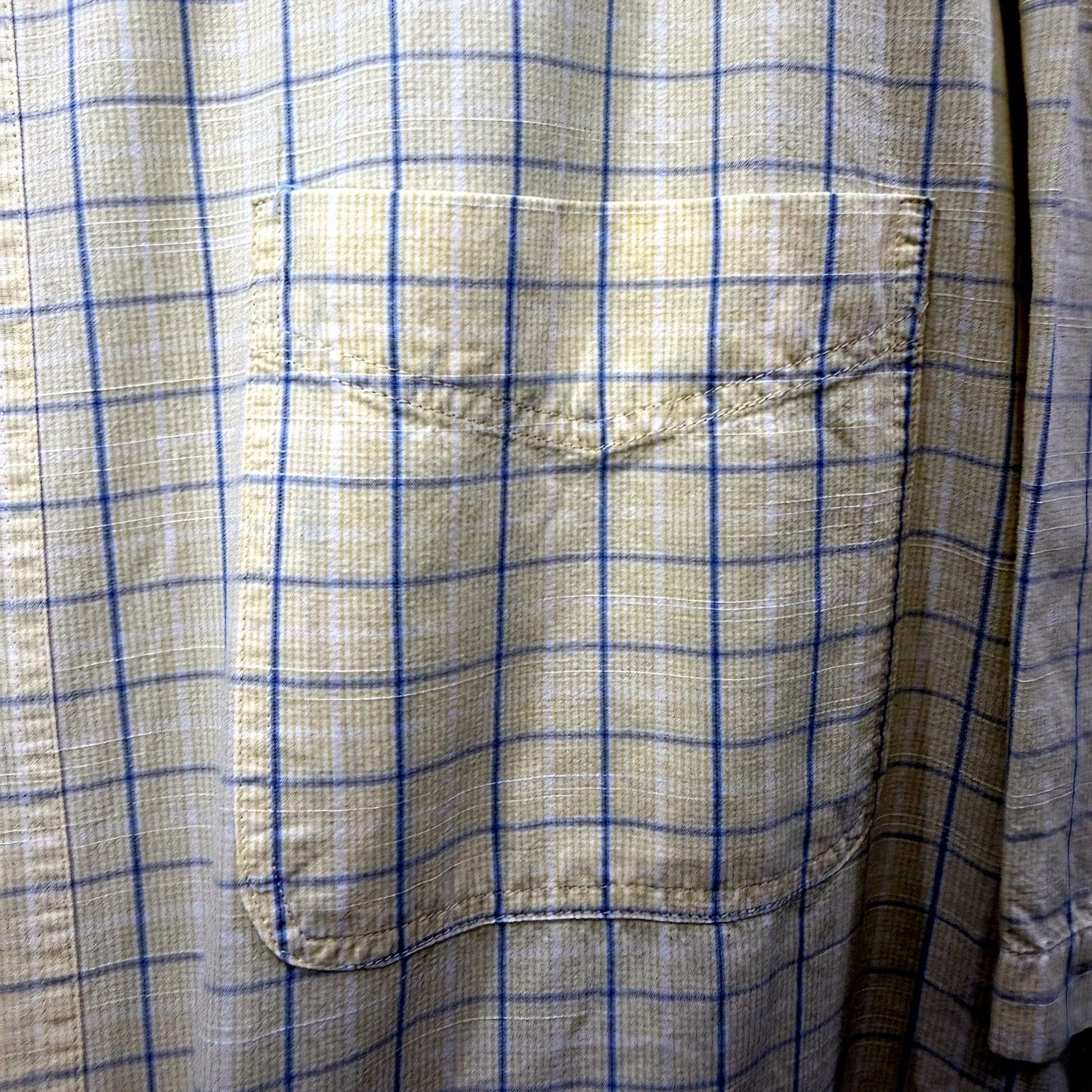 Country Club Mens Plaid Button-Down Shirt Yellow and Blue Vintage Size XXL