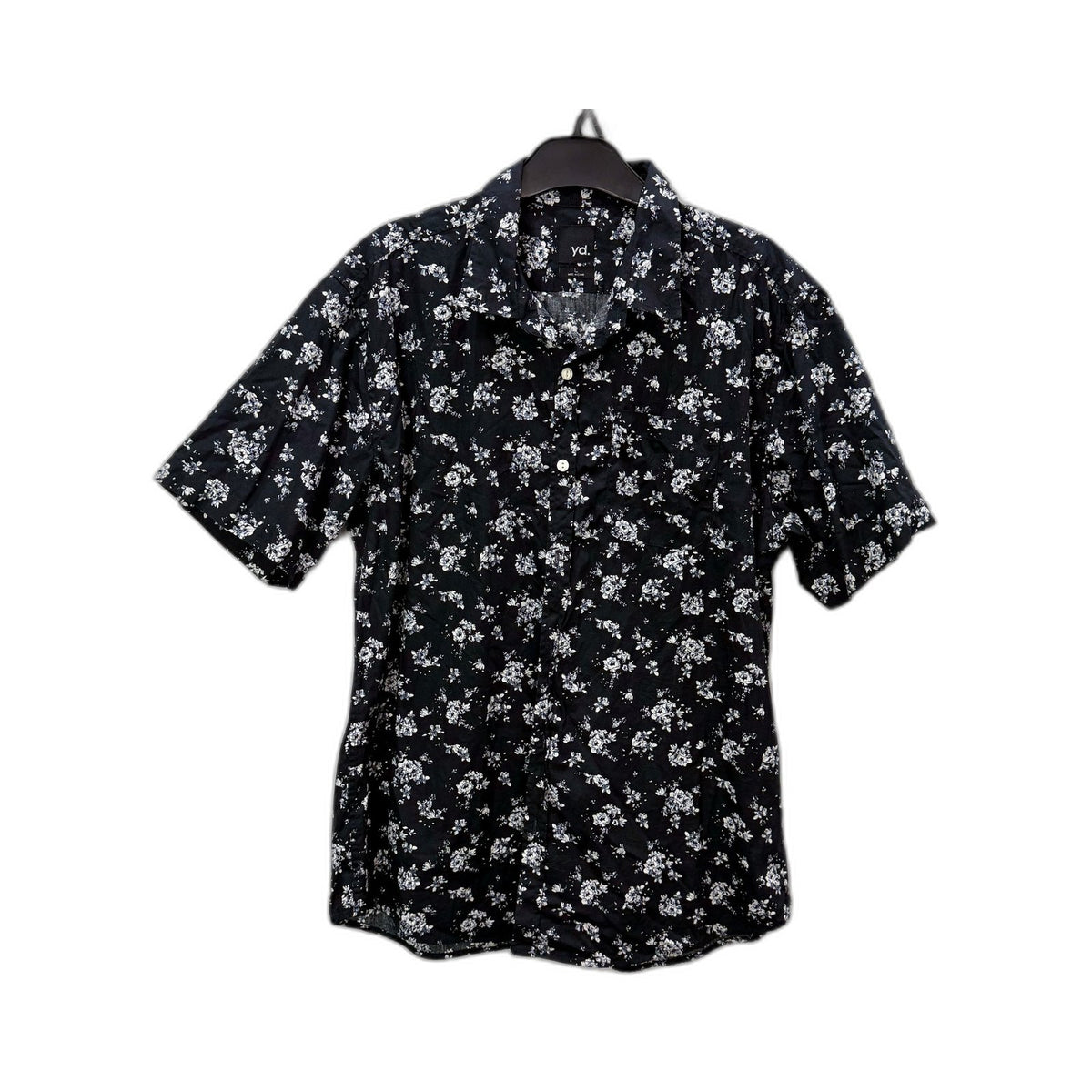 Yd. Mens Button-Down Shirt Black and White Floral Casual Short Sleeve Size L NEW