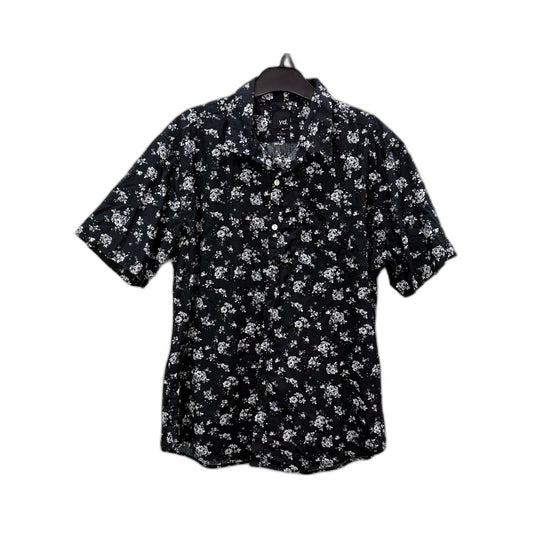 Yd. Mens Button-Down Shirt Black and White Floral Casual Short Sleeve Size L NEW